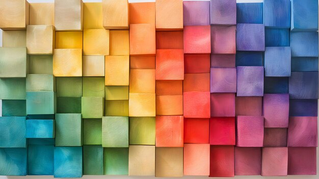 Colorful Wooden Blocks Arranged in a Gradient Pattern