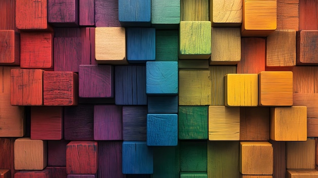 Colorful Wooden Blocks Arranged in a Rainbow Pattern