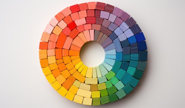 Photo colorful wooden blocks arranged in wheel shape