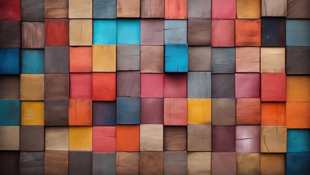 Colorful Wooden Blocks CloseUp Stained Wood Stacks for Vibrant Background Display