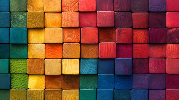 Colorful Wooden Blocks in a Grid Pattern