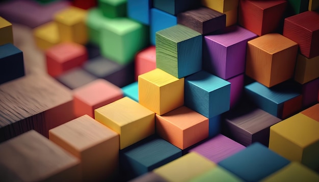 Colorful wooden blocks in a pile