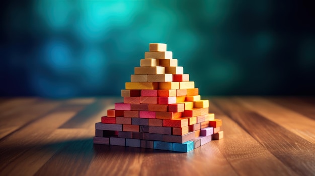 Colorful Wooden Blocks Pyramid on Wooden Surface