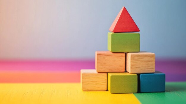 Colorful Wooden Blocks Stacked in a Pyramid Shape