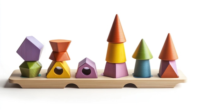 Colorful Wooden Building Blocks Stacked on a Tray