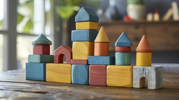 Photo colorful wooden building blocks