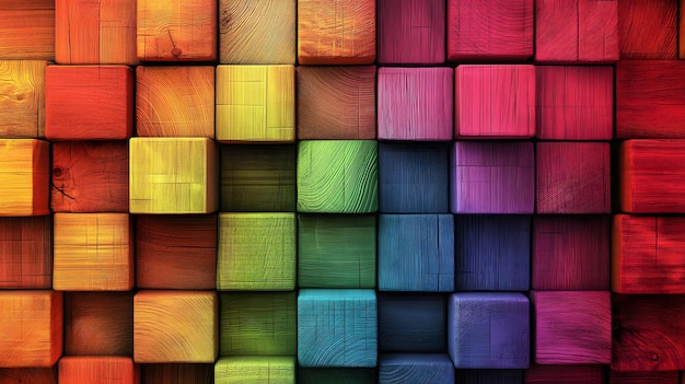 Colorful Wooden Cubes in a Gradient Pattern