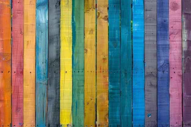 Colorful wooden fence background Texture of old wooden planks