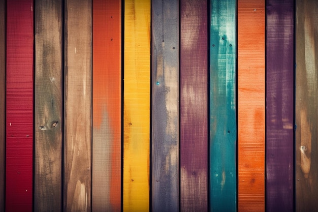 A colorful wooden fence with a lot of paint on it