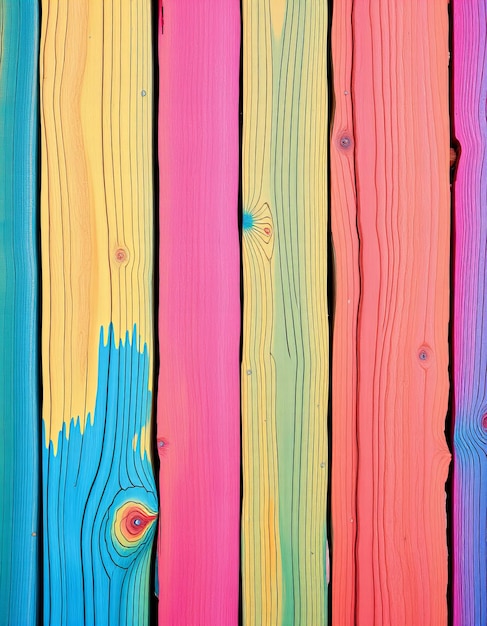 Photo a colorful wooden fence with rainbow colored wood