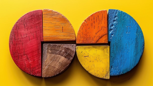 Photo colorful wooden pie chart pieces