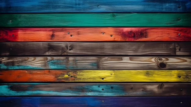 A colorful wooden plank with the word " on it " on the bottom.