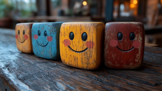 Photo colorful wooden smiley faces generative ai