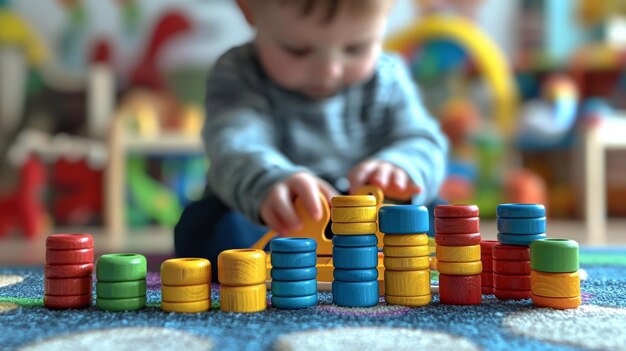 Photo colorful wooden stacking rings toy for baby and toddler development