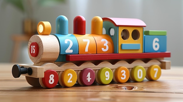 Colorful Wooden Toy Train with Number Blocks