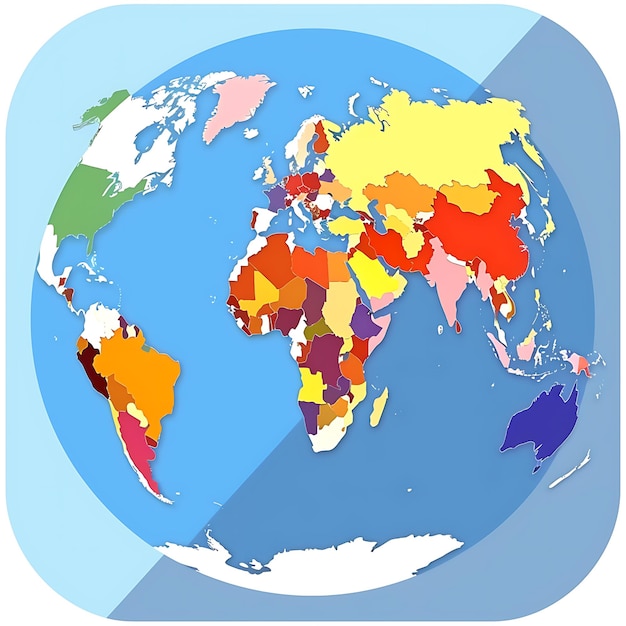 Photo colorful world map illustration with continents and countries