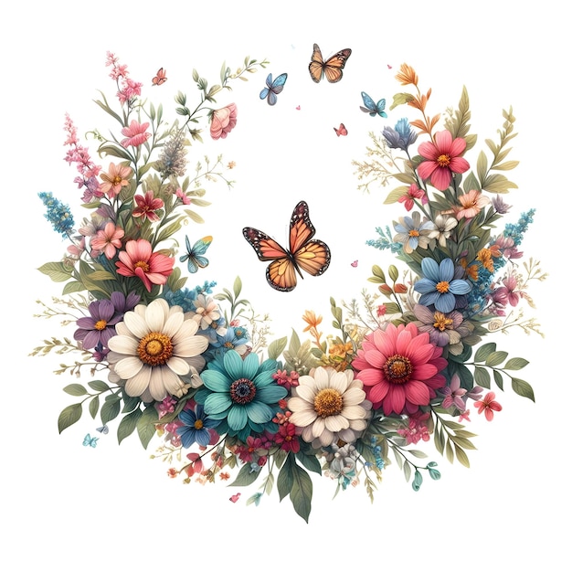 a colorful wreath with butterflies and butterflies on it