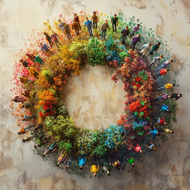 Photo a colorful wreath with many different colored bottles of paint on it