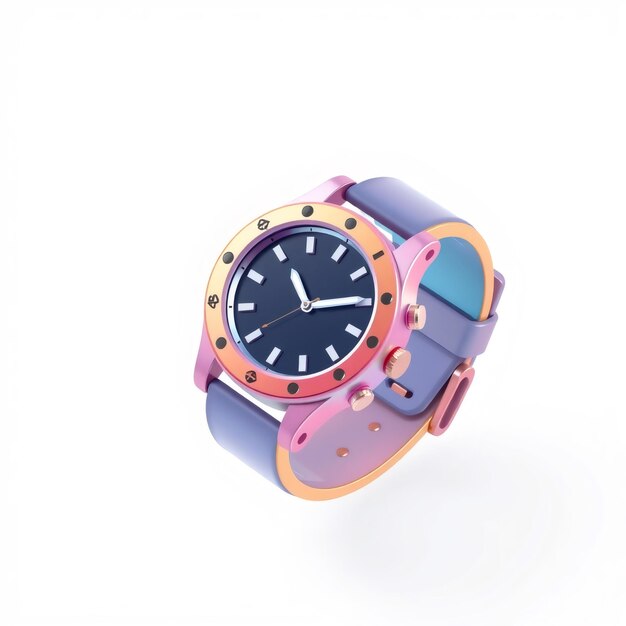 Photo a colorful wristwatch with a blue face pink orange and purple accents and a purple strap