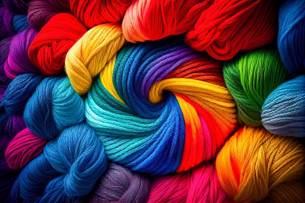 Colorful yarn for embroidery on a white background closeup Generative AI