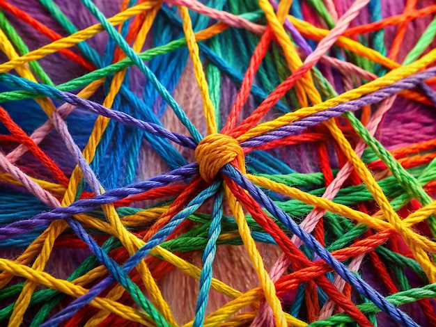 a colorful yarn is on a piece of fabric