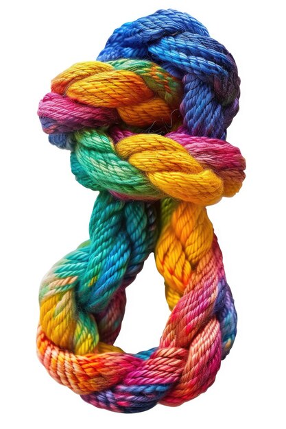 Colorful yarn rope on a plain white background Suitable for crafting and DIY projects