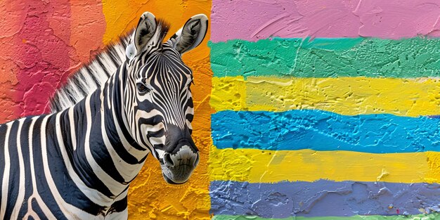 Photo colorful zebra mural multicolored zebra wall art zebra graffiti art rainbow zebra painting