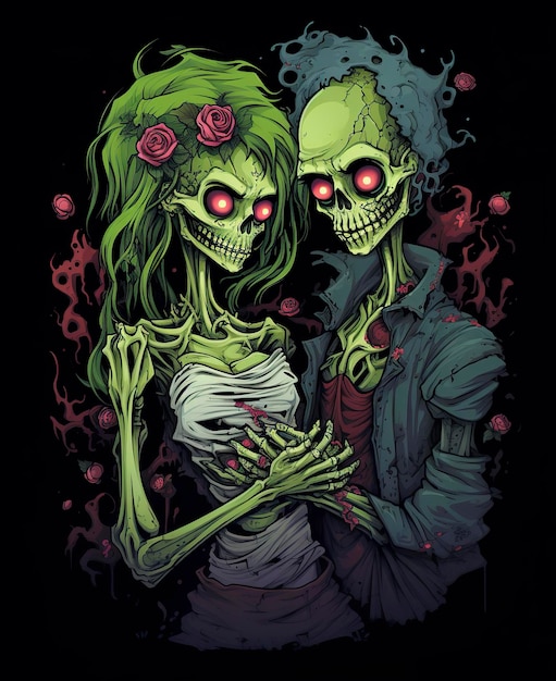 A colorful zombie couple vector tshirt design