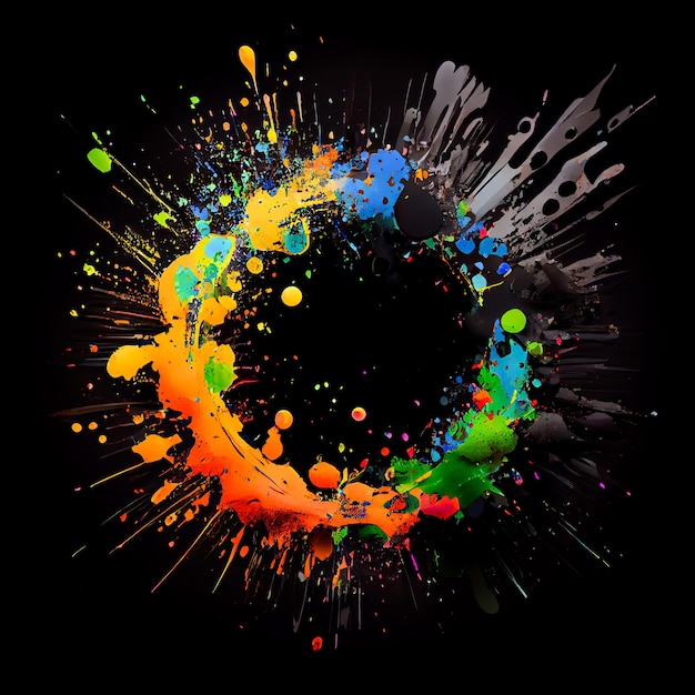 Colorfull paint circle splash isolated on black background colorfull color acrylic blots abstract sp