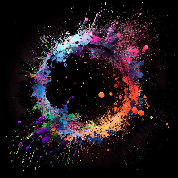 Colorfull paint circle splash isolated on black background