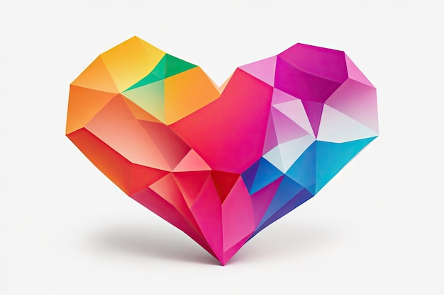 Colorfull polygonal paper heart shape over white background ai generative