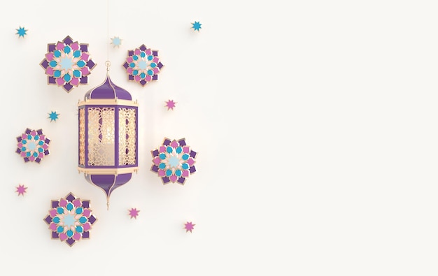 Colorgul lantern with candle lamp with arabic decoration colorful stars  ramadan kareem