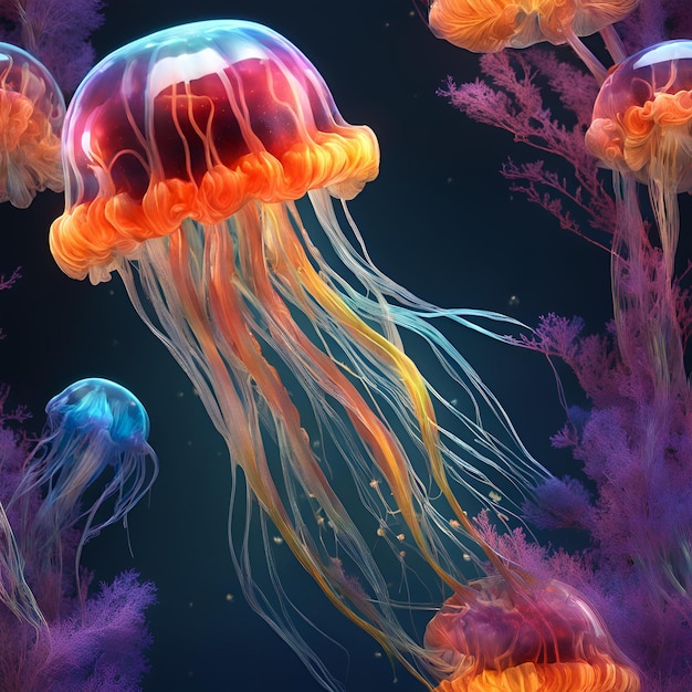 coloring beautiful jellyfish diving into sea