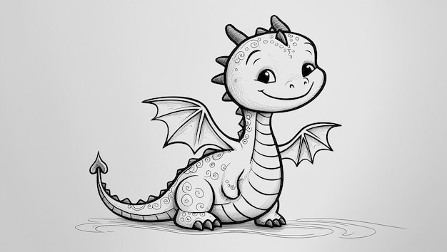 Photo coloring black white dragon cute outline sketch vector image