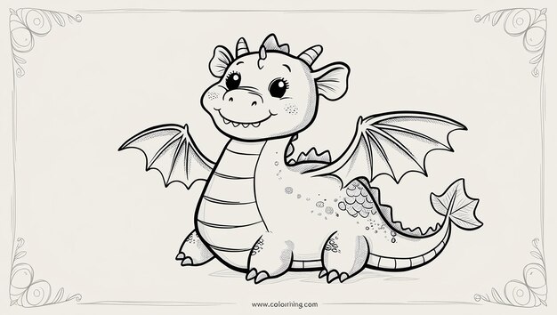 Photo coloring black white dragon cute outline sketch vector image