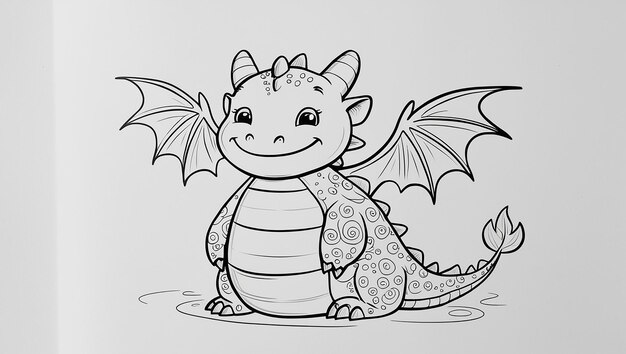 Photo coloring black white dragon cute outline sketch vector image