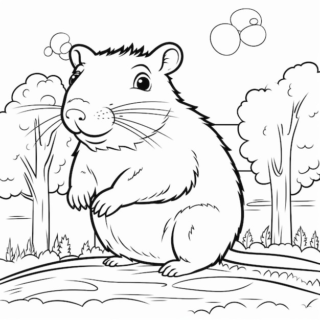 coloring book for children animated agouti no shading cartoon style thick lines low detail