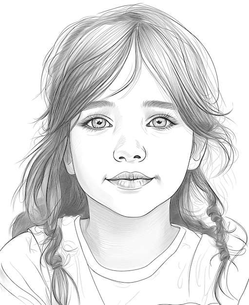 Photo coloring book for children portrait of a girl selective soft focus