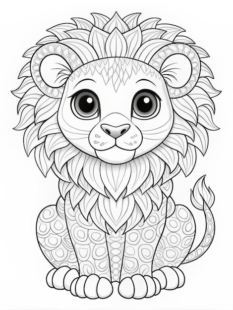 Coloring book for children Simple lion coloring book