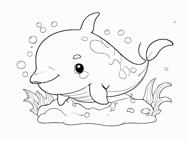 Photo coloring book cute dolphin