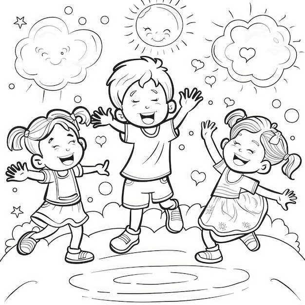 A coloring book featuring children dancing with pure joy