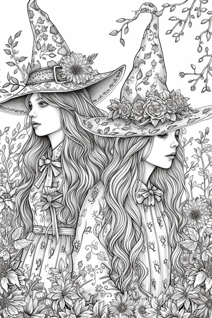 Photo a coloring book page of a coven of good witches full bodies ar 23 v 6 job id 5e5b6129901a40eb98eb9be0ac9bfe5c