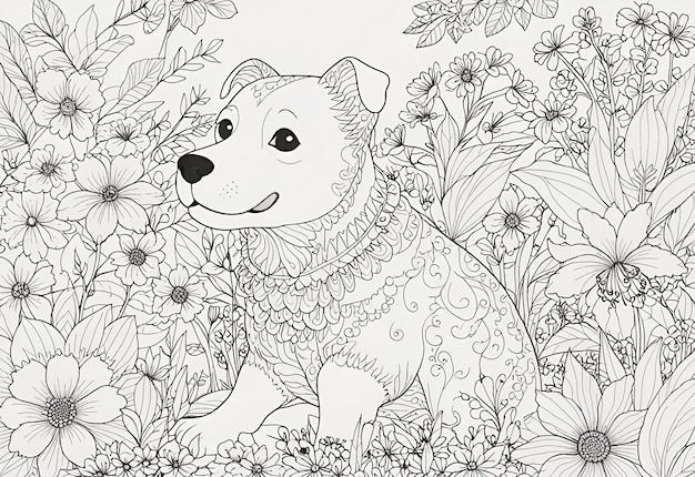 Photo coloring book page cute puppy line art illustration