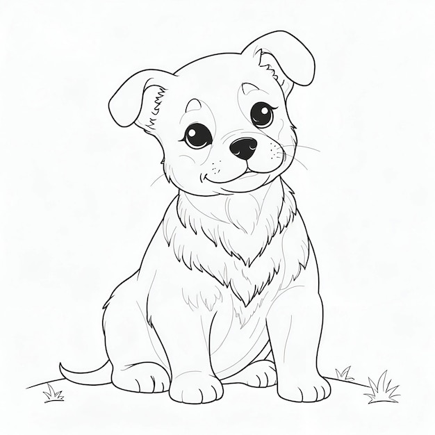 Photo coloring book page cute puppy line art illustration