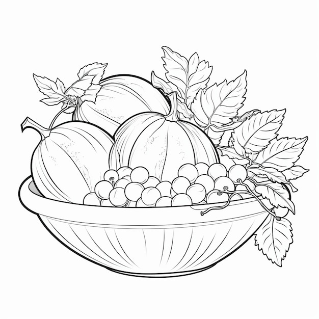 Coloring book page fruit in basket