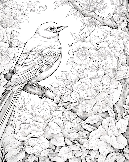 Coloring Book Page with Animals and Bushes