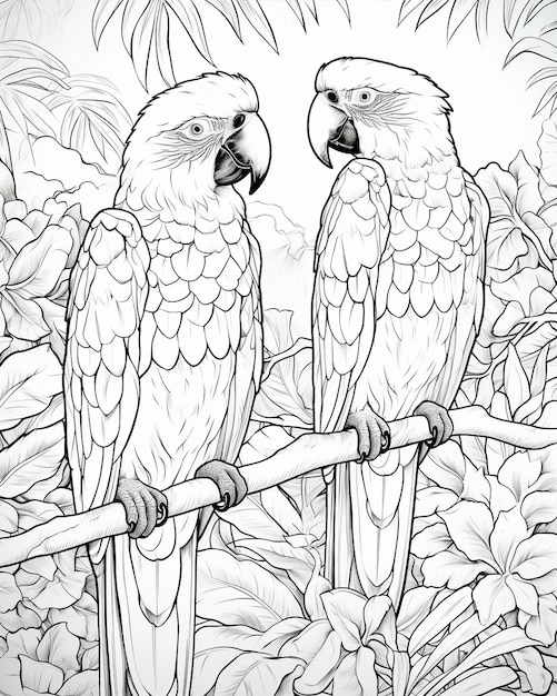 Photo coloring book page with two birds