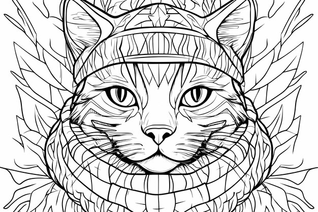 Photo a coloring book with an anthropomorphic cat a whimsical and detailed black and white illustration