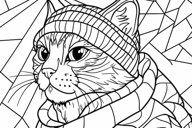 Photo a coloring book with an anthropomorphic cat a whimsical and detailed black and white illustration