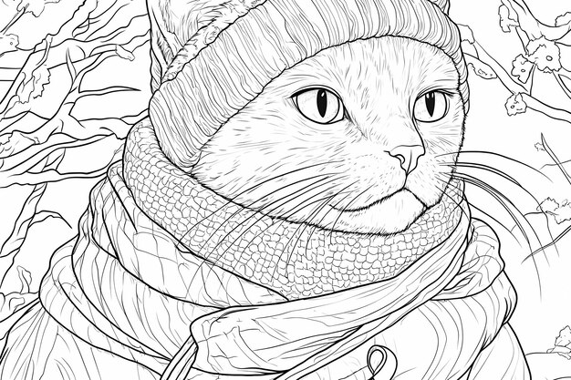 Photo a coloring book with an anthropomorphic cat a whimsical and detailed black and white illustration